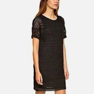 VINCE Black Crochet Lace Shift Dress Sz M